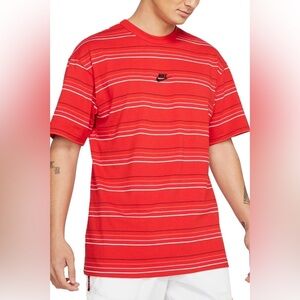 Nike Sportswear Premium Essentials Loose Fit Stripe Tee University Red Med RARE